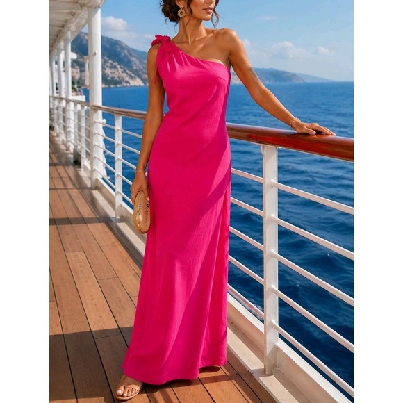Lucy Paris Dresses & Skirts - Lucy Paris Sabrina One Shoulder Maxi Dress Fuchsia Pink M NWT $125